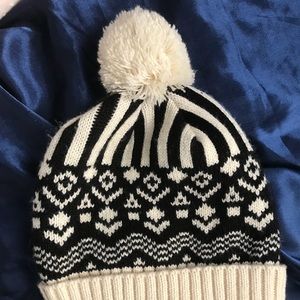 White and black Pom Pom hat